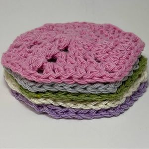 Set of 5 Handmade Crochet Cotton Pastel Color Hexagon Coasters